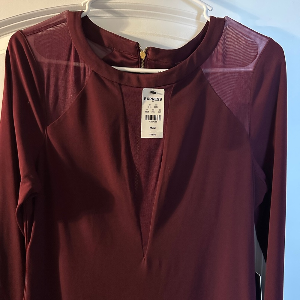 Express Deep Red Long Sleeve Dress - Picture 3 of 4